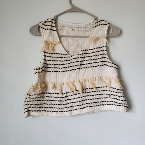 Madewell Lou & Grey Striped Fringe Cream Cropped Tank - Picture 3 of 6